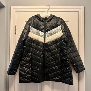 Torrid Black and Silver Chevron Puffer Jacket